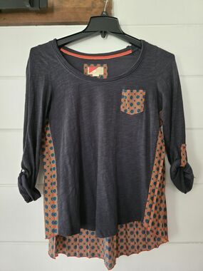 Anthropology Navy Tunic with Orange Geometric Panels